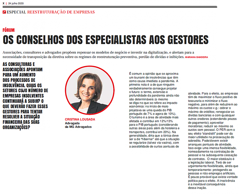 Cristina Lousada no Especial sobre Reestruturação de Empresas